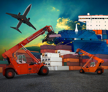运输业务和港口贸易服务业的陆运和空运船厂物流图片