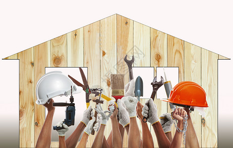 家庭和手上升diy工具设备反对木房子使用家庭工匠维图片