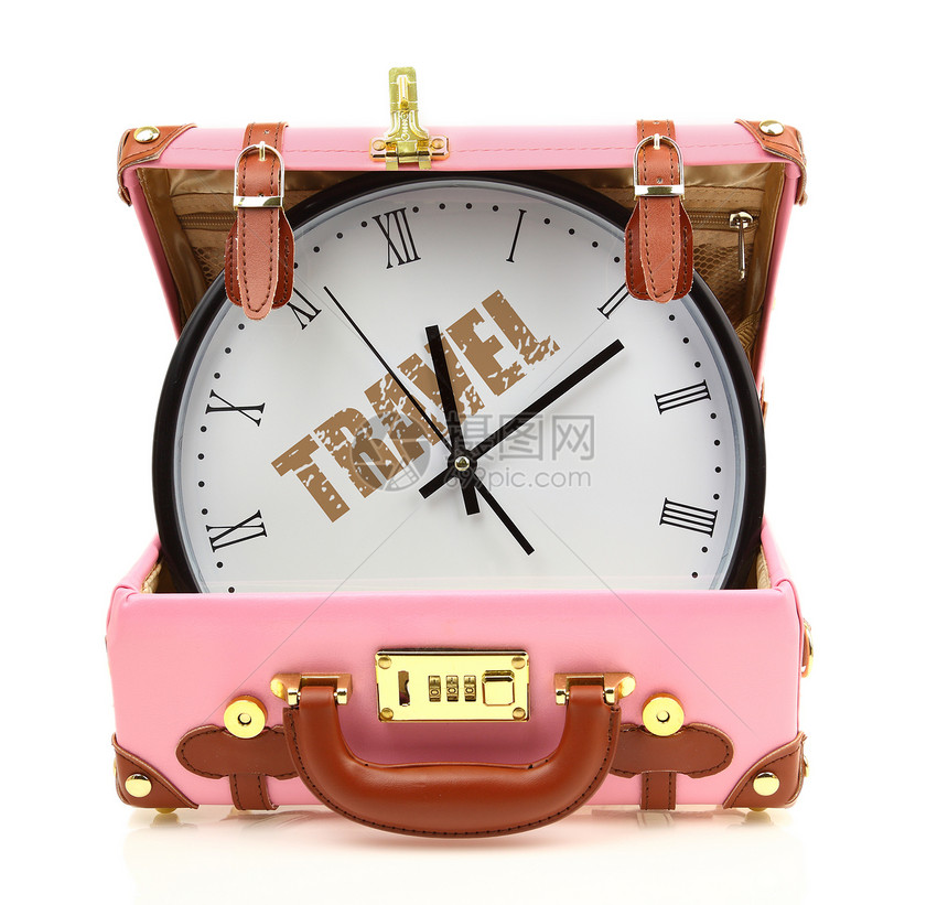 粉色旅行手提箱有钟图片