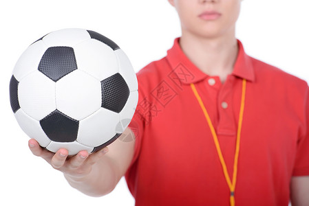 足球教练足球教练与球和哨声隔离背景图片