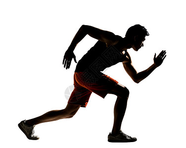 年轻亚洲运动员跑步时的轮廓全长肖像图片