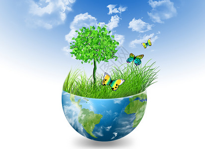 环境概念环球树木草和蝴图片