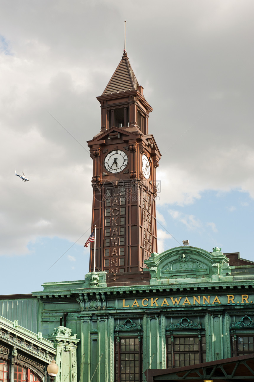 WarringtonPlaza和Hoboken终端大楼时钟塔Lackawanna不是一个商标图片