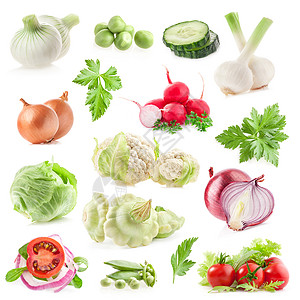 白色背景孤立的蔬菜集藏量以白色背景图片