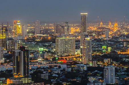 曼谷城市景观夜间全景图片