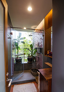 热带房屋中的豪华淋浴间图片