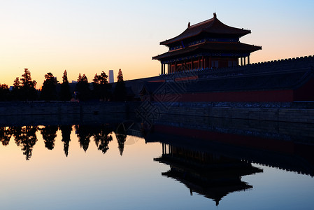 北京早晨的故宫剪影背景图片