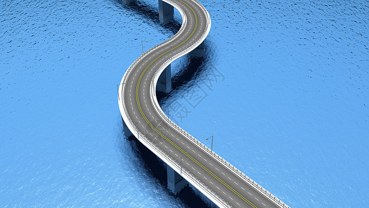 蓝色水面上的3D公路图片