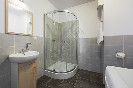 斯堪的纳维亚风格的小而紧凑的浴室高清图片