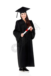 穿着学术礼服的毕业女学生孤图片