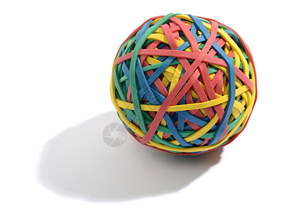 由橡皮筋相互缠绕和交织组成的彩色球图片
