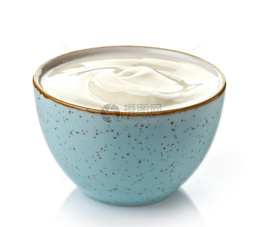蓝色碗里的希腊酸奶图片