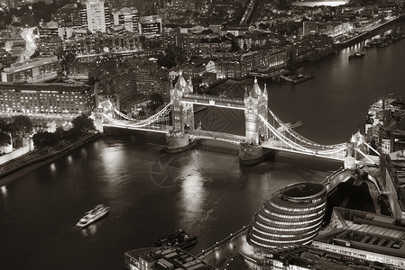 伦敦空中观察全景晚上与BW的城市建筑和图片
