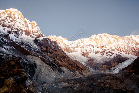 Annapurna南部山顶日落从尼泊尔中部Andampurna图片