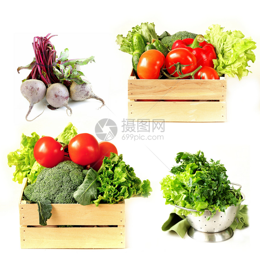 将蔬菜放在木箱生菜沙拉和图片