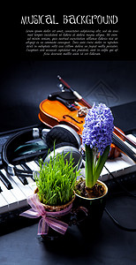 与春天的花朵的音乐背景图片
