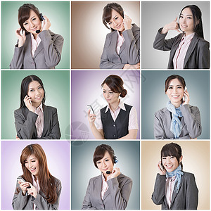 收集亚洲商业妇女谈话和倾听连接概念社交媒体团体演讲图片