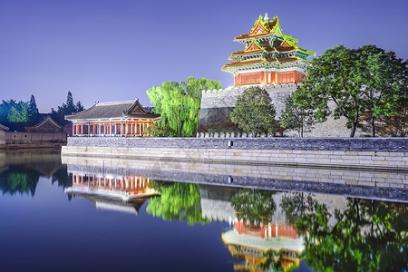 北京紫禁城外护城河夜景图片