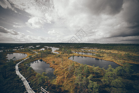 带湖泊和人行道的沼泽景色原始摄影效果反向颗图片