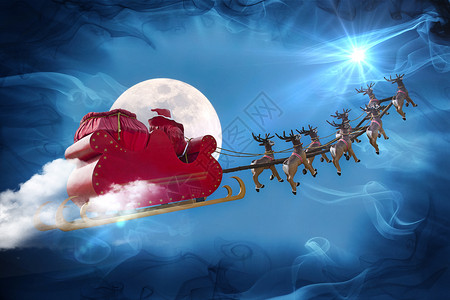 圣诞老人骑着雪橇在追逐星光图片