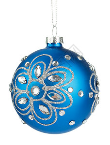 美丽的蓝色圣诞节球其晶体在白色背景图片