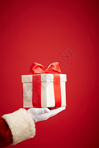 圣诞老人手套拿着礼物盒图片