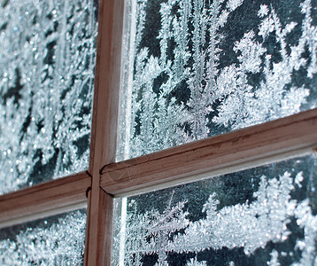 窗玻璃上结霜的冰花图片