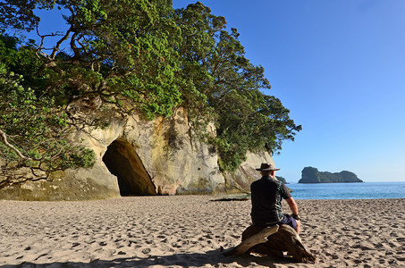 贾格曼德尔新西兰科罗曼德尔半岛北海洋保护区TeWhangananiuiAHei海滩附背景