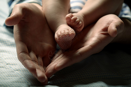 婴儿脚部在母亲手图片