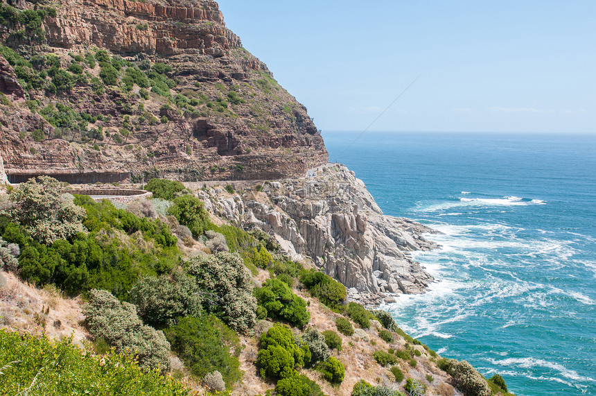 南非开普敦桌山公园的查普曼峰公路景观防止落石远离道路的安图片