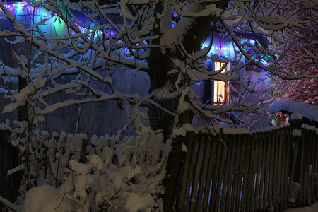 节日前夕村里的冬夜图片