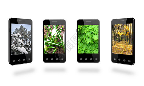 四台智能手机带有白色背景所隔离的图片