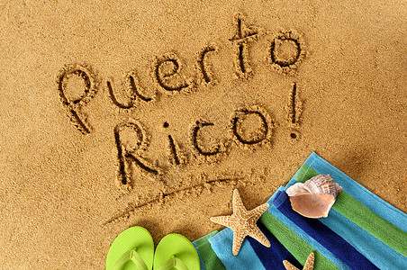 波多黎各在沙滩上所写的话有海滩毛巾背景图片