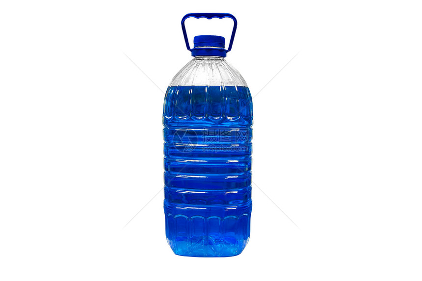 透明塑料罐头蓝色液体在白色图片