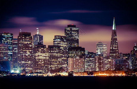 晚间旧金山全景美国加利福尼亚州旧图片