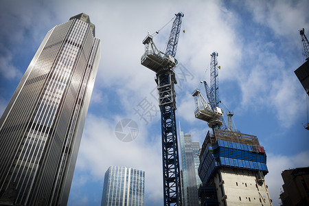 在联合王国首都金融区正在建设的建筑工作图片