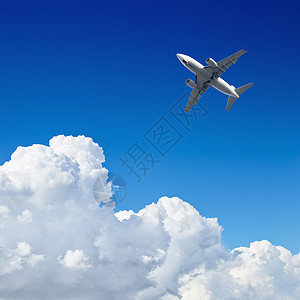 飞机在蓝天白云中飞翔图片
