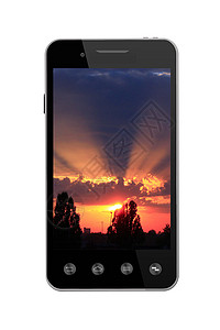 现代智能手机有日落的画面图片