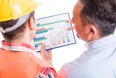 检查财务图表或建筑施工开发的承包商图片
