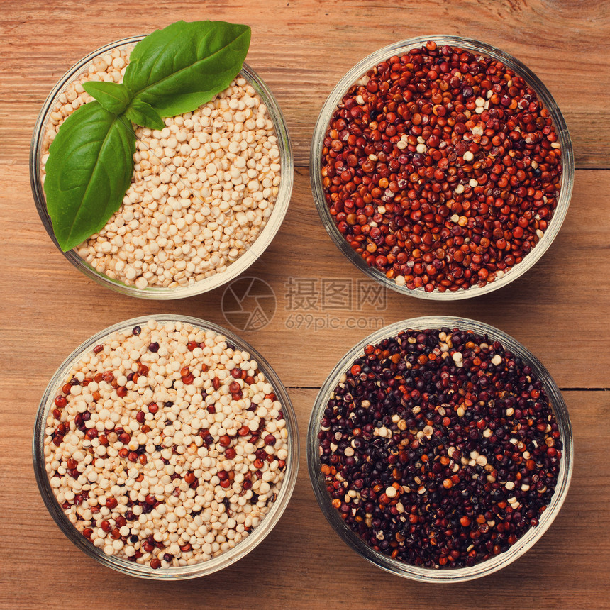 白色红色黑色和混合的原始quinoa图片