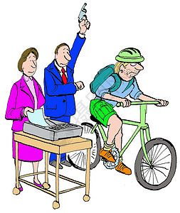 在传真和自行车送信员两种通信传送方法之间进行竞赛的商业图片