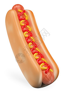3D热狗加番茄酱和芥末孤图片