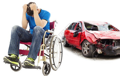 患有车祸事故的残疾患者和有精神压力及残图片