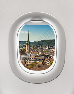 从飞机窗外望向瑞士苏黎世市图片