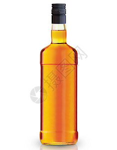白色背景上的威士忌酒瓶特写图片