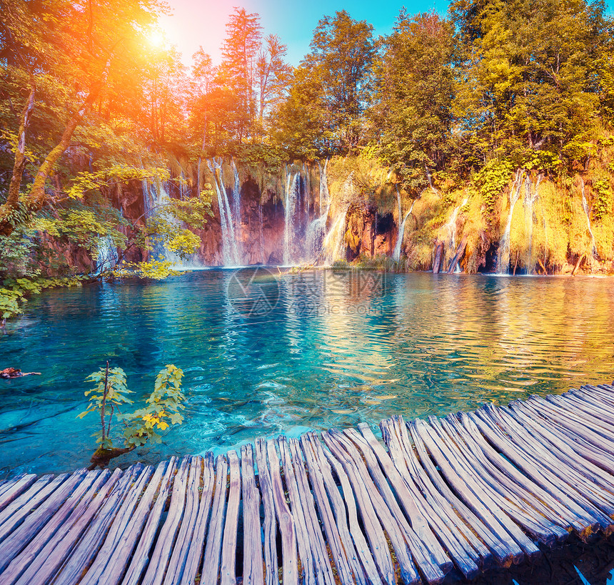 克罗地亚普利维茨湖公园克罗地亚欧洲的绿松石水和图片