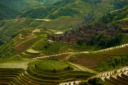 广西龙脊梯田中的传统村落图片