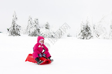冬天拉雪橇的小女孩图片