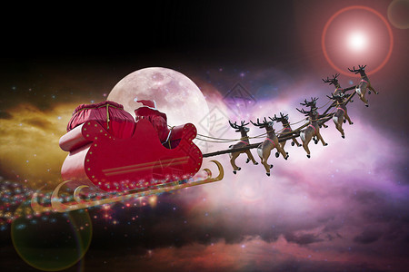 圣诞老人骑着雪橇在追逐星光图片