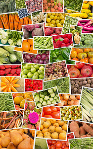 各种受欢迎的农民在产品拼贴图象中销售水果和蔬图片